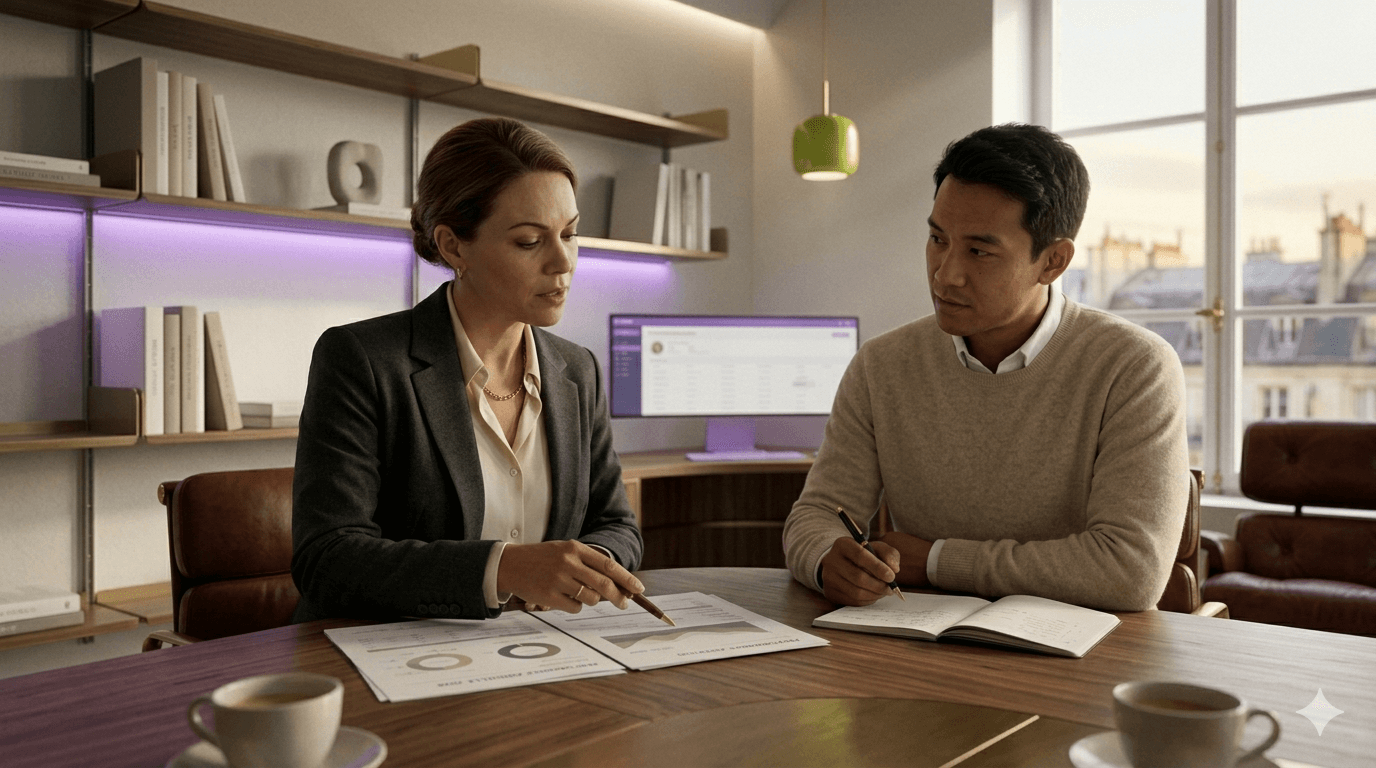 Cabinet de courtage, courtier en RDV avec un client