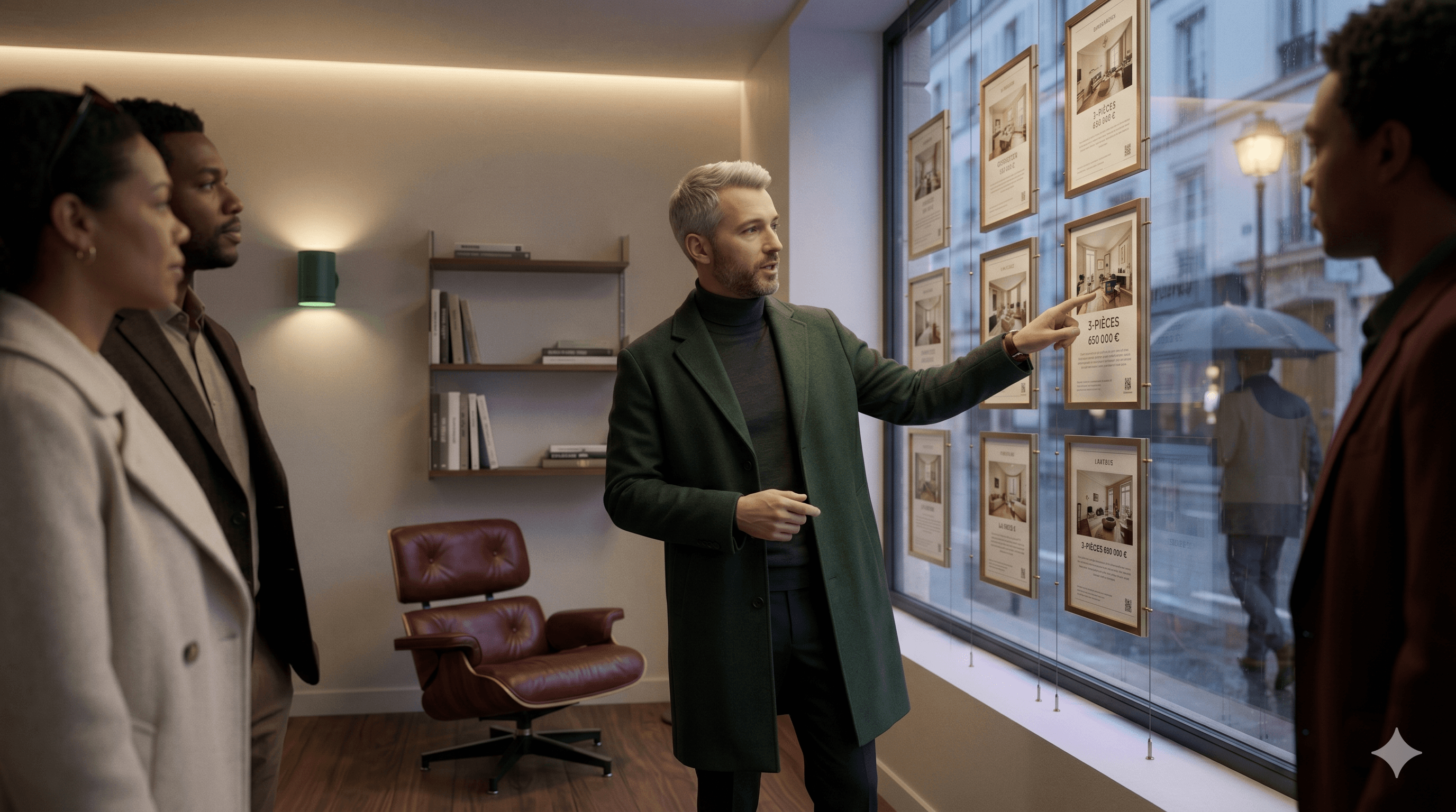 Agence immobilière en fin de journée